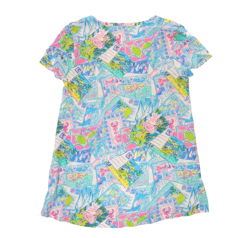 Lilly Pulitzer T-Shirt Top Postcard Flamingo Palm Beach Blue Cotton Women S